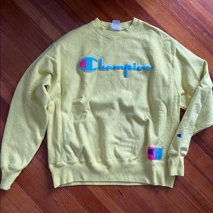 Champion L Reverse Weave Neon Spellout Crewneck Pullover Sweatshirt